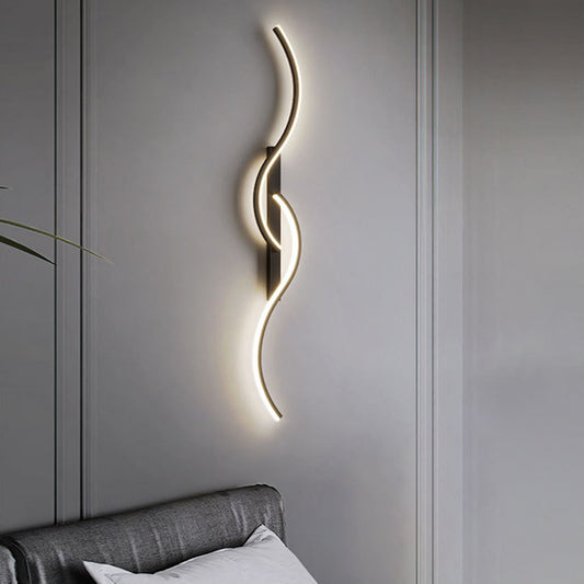 Lumor Modern Linear Wave Bedroom Wall Lamp, Black/Gold