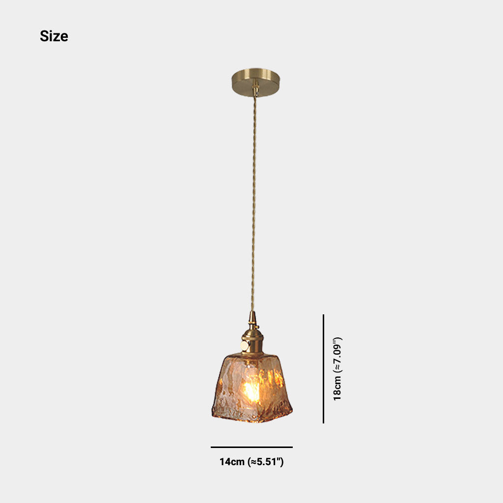 Hanging Pendant Light Vintage Brass Amber Glass