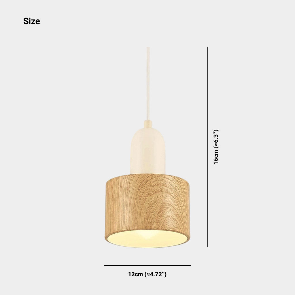 Modern Small Pendant Light White & Wood Grain Iron