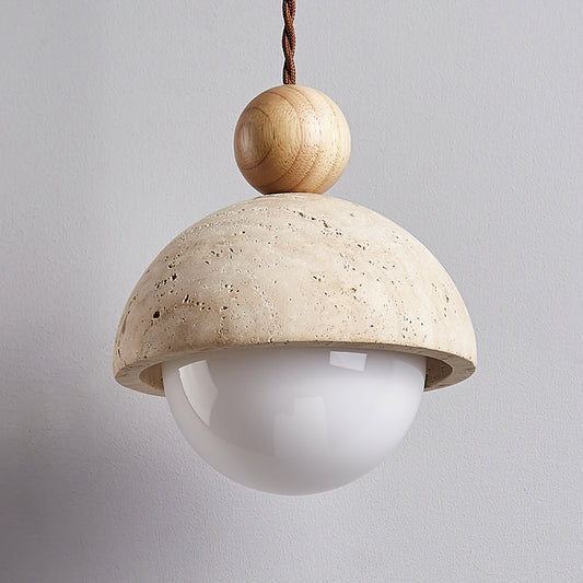 Vaire Pendant Light Travertine Dome Glass