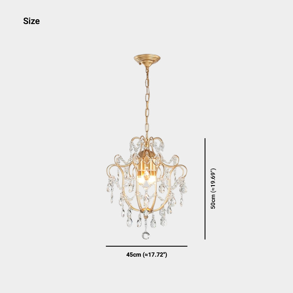 Pendant Chandelier Light French Unique Iron Crystal Drop, Gold