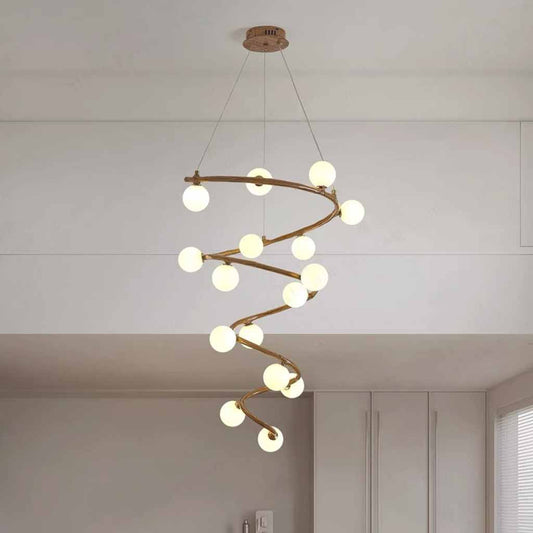 Tree Branch Spiral Chandelier Multi-Globe for High Ceiling