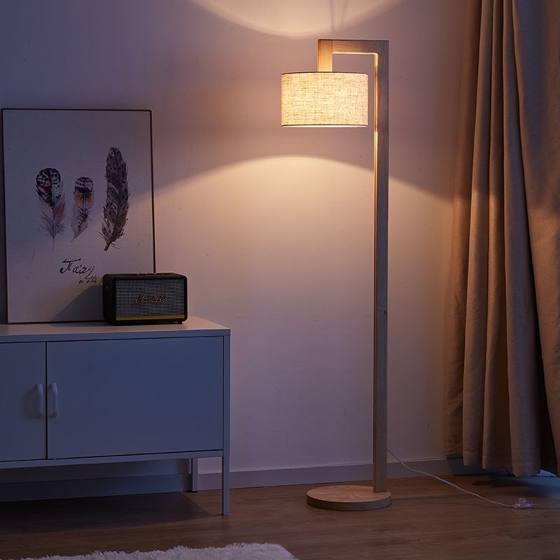 Ozawa Japanese Right Angle Arm Floor Lamp, Beige, Wood/Fabric
