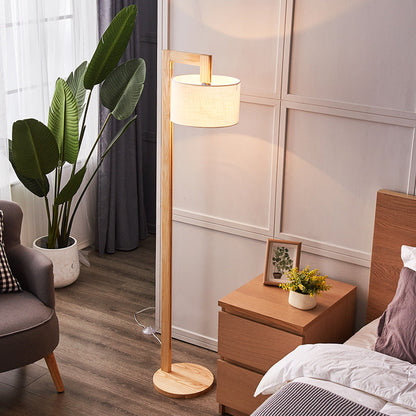 Ozawa Japanese Right Angle Arm Floor Lamp, Beige, Wood/Fabric