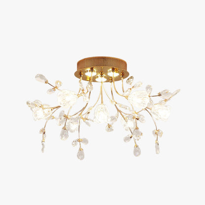 Arisha Art Deco Elegant Golden Crystal Flower Flush Mount Ceiling Light