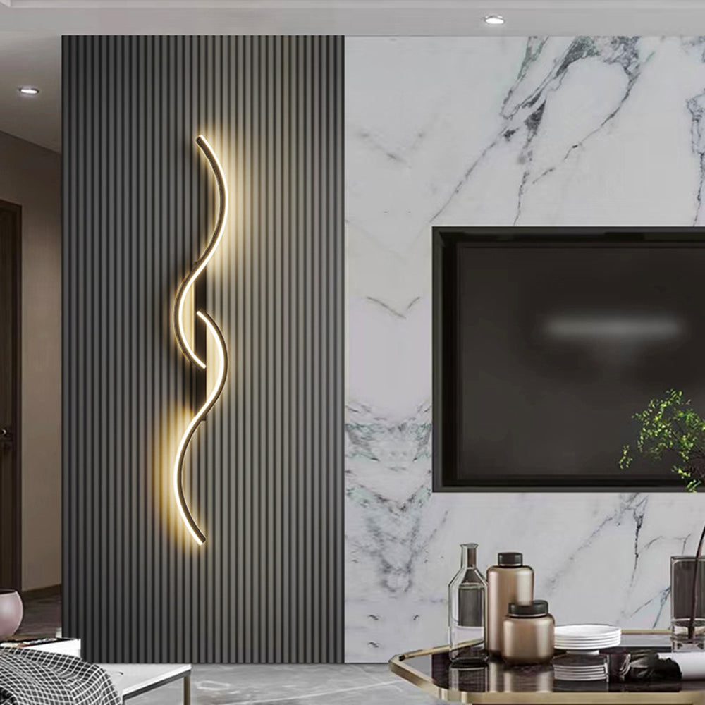 Lumor Modern Linear Wave Bedroom Wall Lamp, Black/Gold