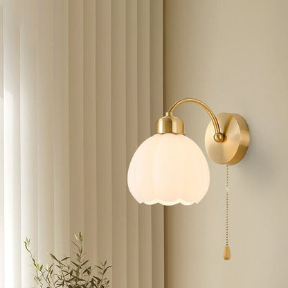 Valentina Nordic Flower Vanity Glass Metal Wall Lamp, Gold/Ivory
