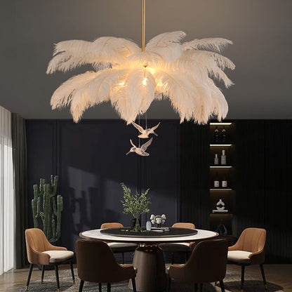 O'Moore Ostrich Contemporary Elegant Feather Chandelier, White