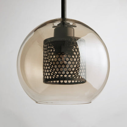 Hessa Contemporary Golden Pendant Light, Glass, Globe/Cylindric
