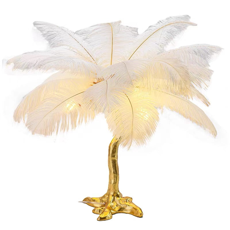 Bedside Table Lamp Decorative Tree Ostrich Feather, 3 Colors