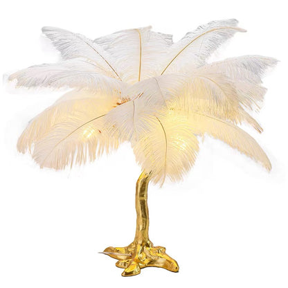 Bedside Table Lamp Decorative Tree Ostrich Feather, 3 Colors