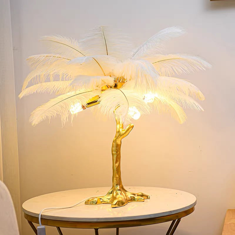 Bedside Table Lamp Decorative Tree Ostrich Feather, 3 Colors