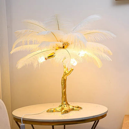 Bedside Table Lamp Decorative Tree Ostrich Feather, 3 Colors