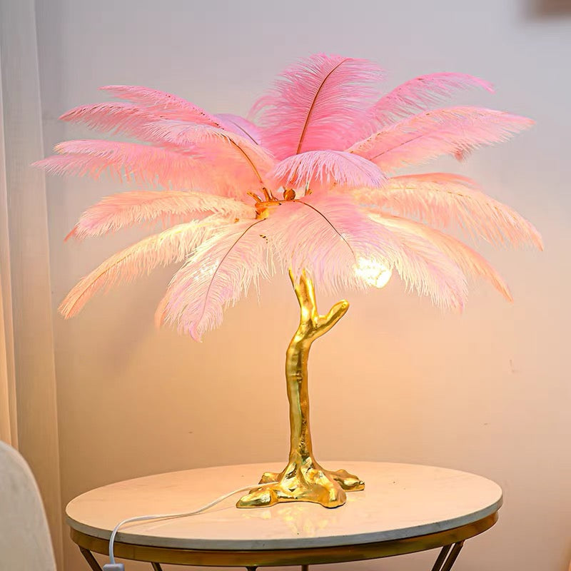 Bedside Table Lamp Decorative Tree Ostrich Feather, 3 Colors