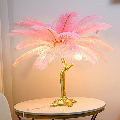 Bedside Table Lamp Decorative Tree Ostrich Feather, 3 Colors