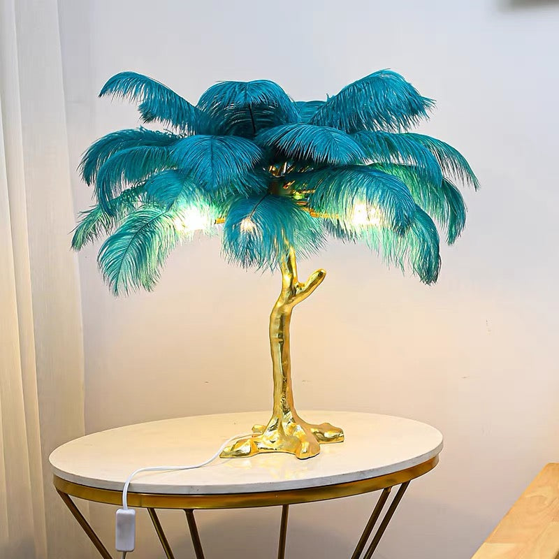 Bedside Table Lamp Decorative Tree Ostrich Feather, 3 Colors