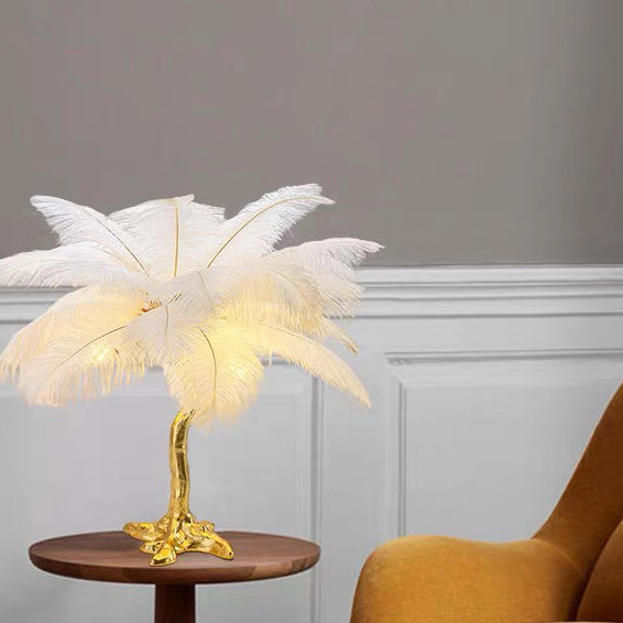 Bedside Table Lamp Decorative Tree Ostrich Feather, 3 Colors