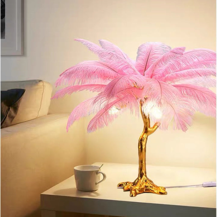 Bedside Table Lamp Decorative Tree Ostrich Feather, 3 Colors