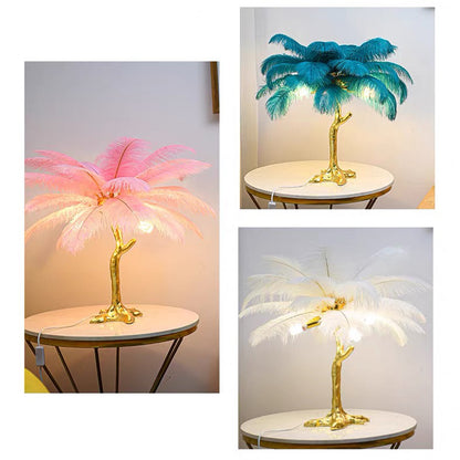 Bedside Table Lamp Decorative Tree Ostrich Feather, 3 Colors