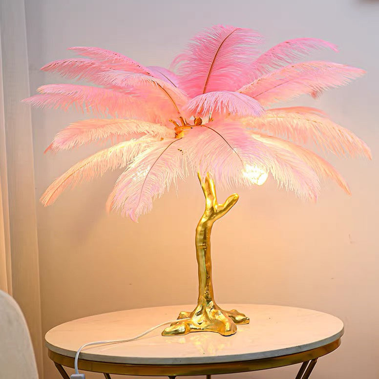 Bedside Table Lamp Decorative Tree Ostrich Feather, 3 Colors
