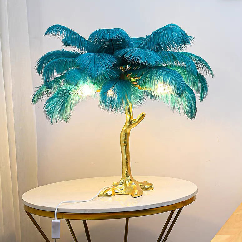 Bedside Table Lamp Decorative Tree Ostrich Feather, 3 Colors