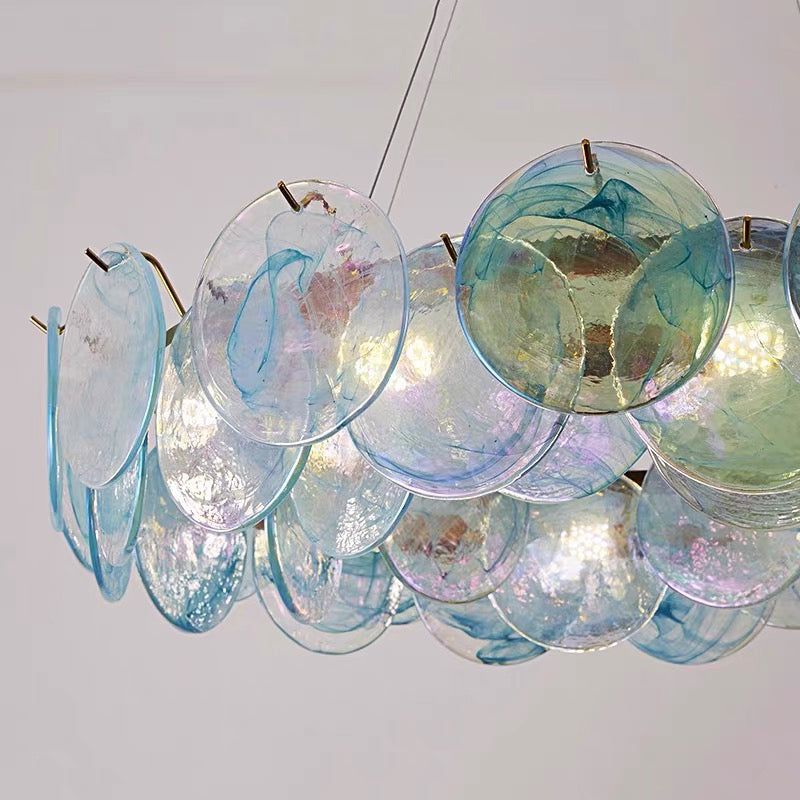 Chandelier Romantic Murano Glass Disc, Pink / Green