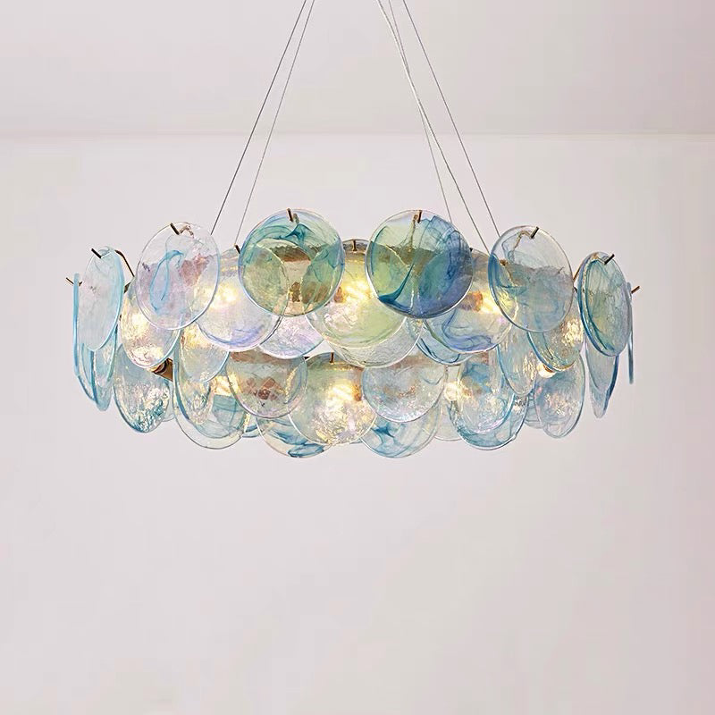 Chandelier Romantic Murano Glass Disc, Pink / Green