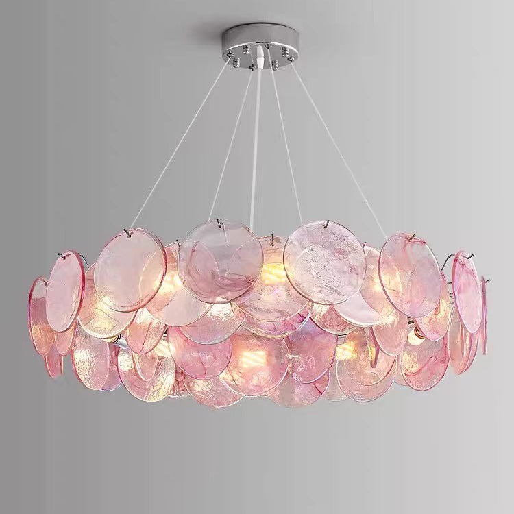 Chandelier Romantic Murano Glass Disc, Pink / Green