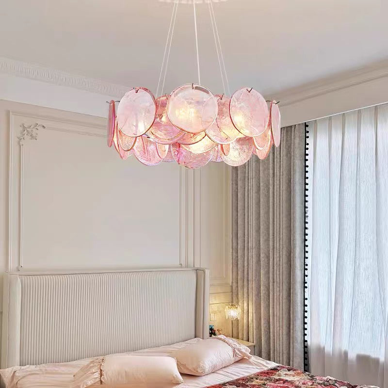 Chandelier Romantic Murano Glass Disc, Pink / Green