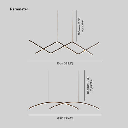 Arisha Pendant Light Linear/Double Curve Modern, Metal, Black/Gold