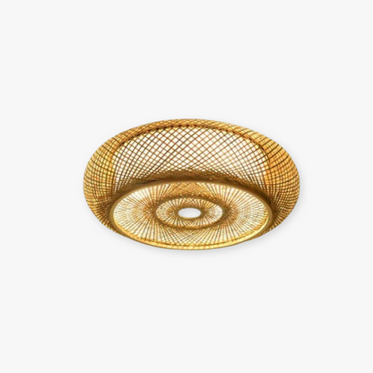 Muto Rattan Woven Rustic LED Flush Mount Ceiling Light