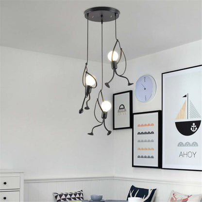 Miro Retro Modern Iron Man Pendant Light, Black