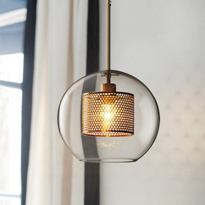 Hessa Contemporary Golden Pendant Light, Glass, Globe/Cylindric