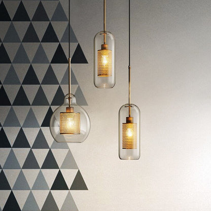 Hessa Contemporary Golden Pendant Light, Glass, Globe/Cylindric