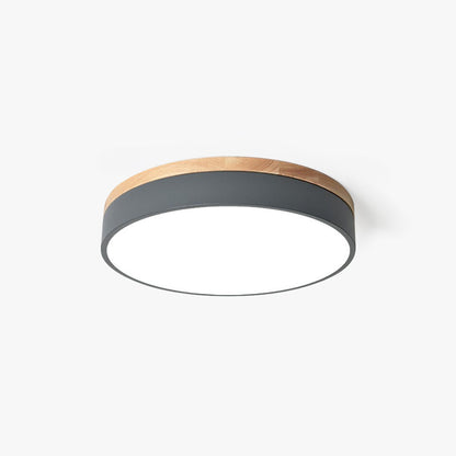 Aria Nordic LED Round Flush Mount Ceiling Light Wood Color