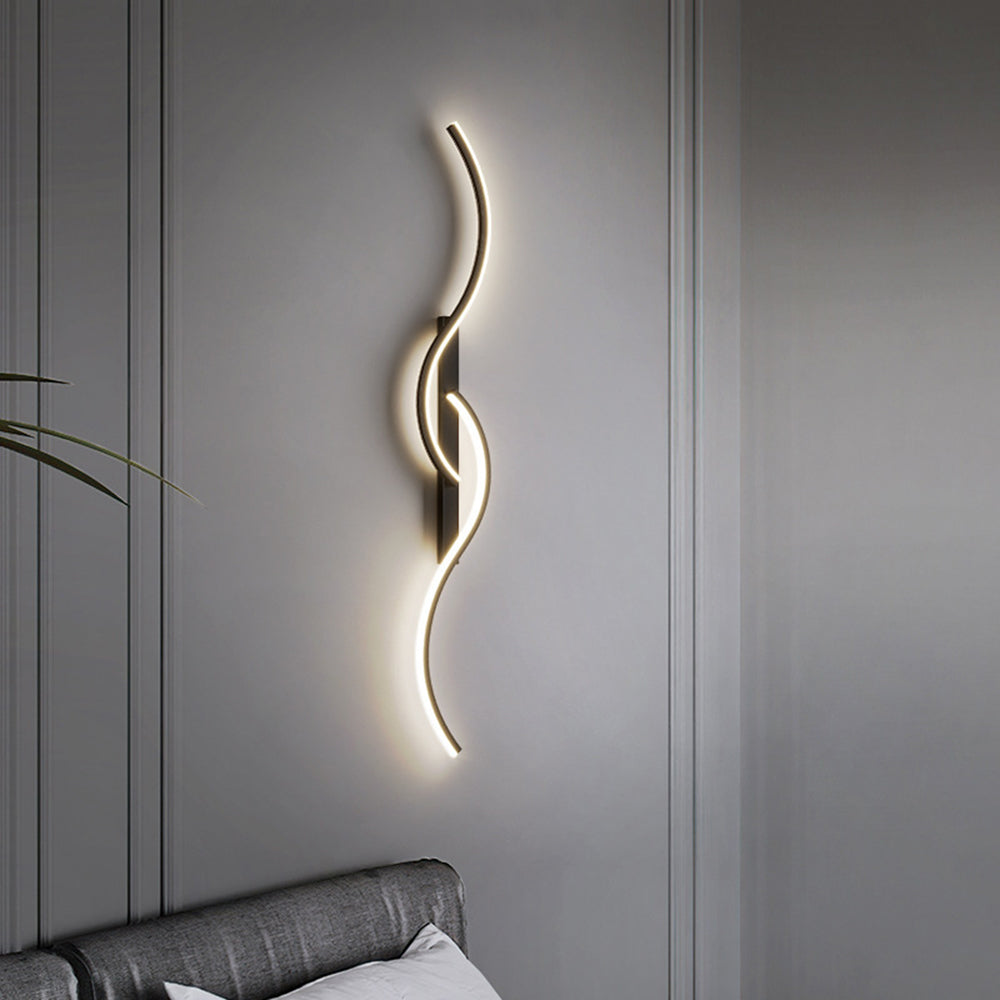 Lumor Modern Linear Wave Bedroom Wall Lamp, Black/Gold