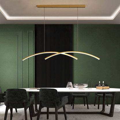 Arisha Pendant Light Linear/Double Curve Modern, Metal, Black/Gold
