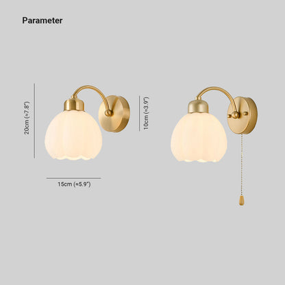 Valentina Nordic Flower Vanity Glass Metal Wall Lamp, Gold/Ivory