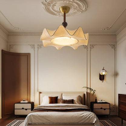 Cyrie Ceiling Light Floral-patterned etched fabric Wood