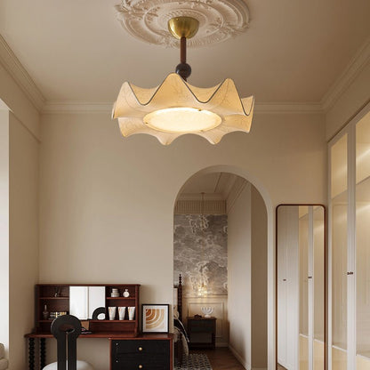 Cyrie Ceiling Light Floral-patterned etched fabric Wood