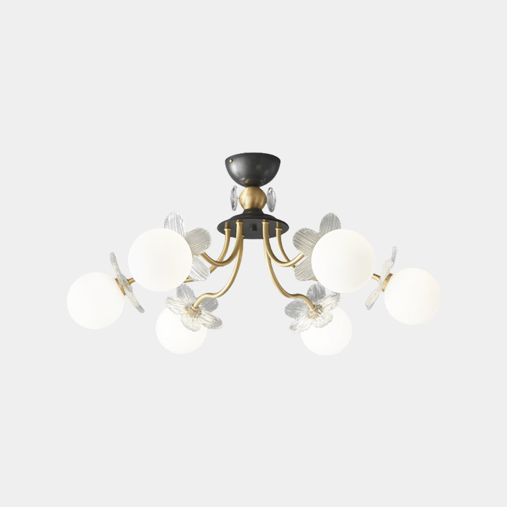 Chandelier Nordic Brass Cherry Blossom Petal Glass Globe