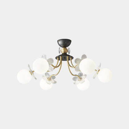 Chandelier Nordic Brass Cherry Blossom Petal Glass Globe