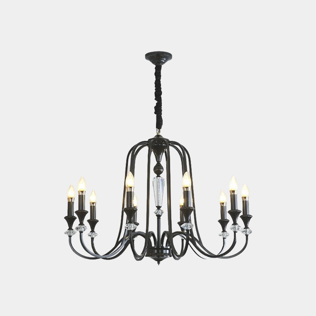Chandelier Farmhouse Retro Industrial Copper Candle Crystal, Black