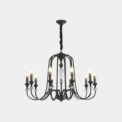 Chandelier Farmhouse Retro Industrial Copper Candle Crystal, Black