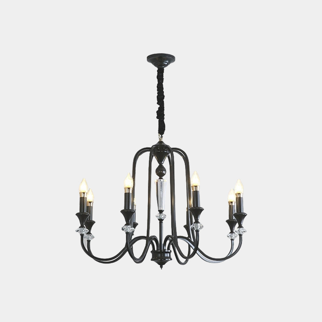 Chandelier Farmhouse Retro Industrial Copper Candle Crystal, Black