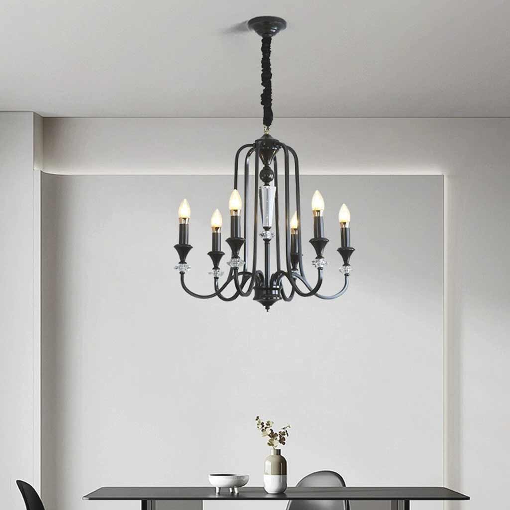 Chandelier Farmhouse Retro Industrial Copper Candle Crystal, Black