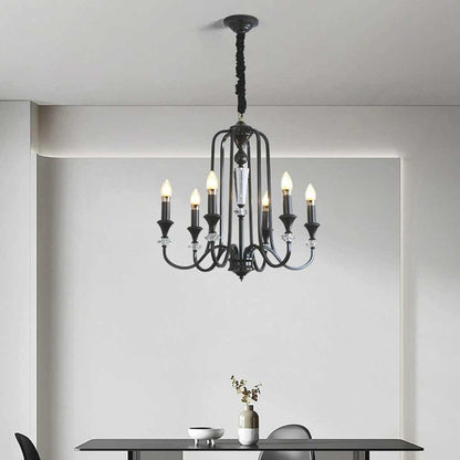 Chandelier Farmhouse Retro Industrial Copper Candle Crystal, Black