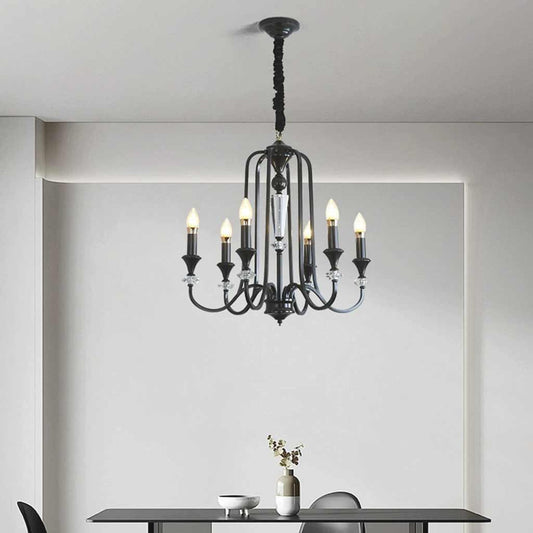 Chandelier Farmhouse Retro Industrial Copper Candle Crystal, Black