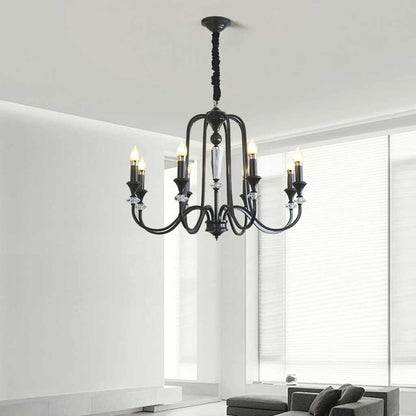 Chandelier Farmhouse Retro Industrial Copper Candle Crystal, Black