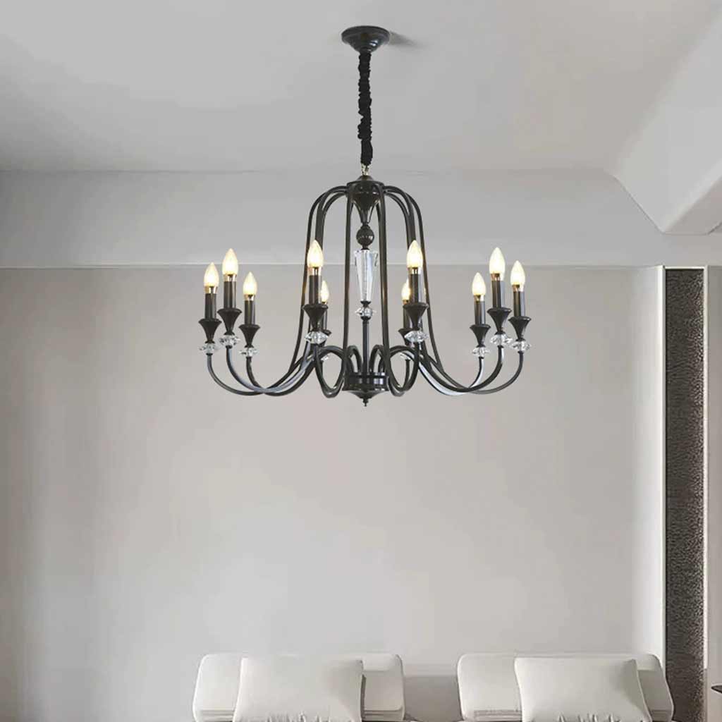 Chandelier Farmhouse Retro Industrial Copper Candle Crystal, Black